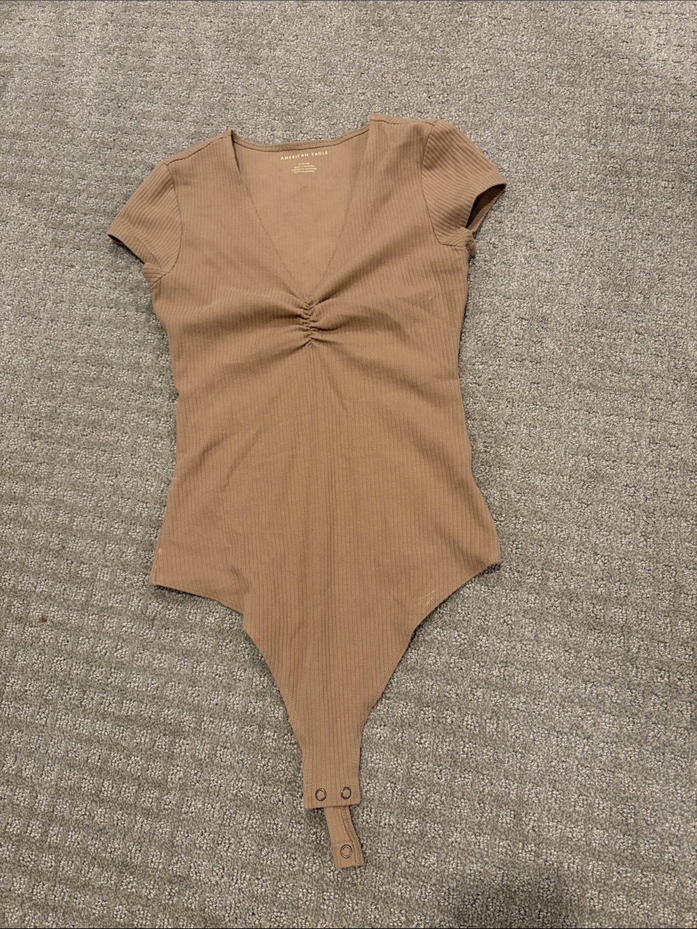 American Eagle Outfitters Tan Ribbed V-Neck Bodysuit